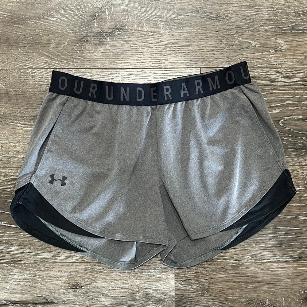 Under Armour Gray and Black Athletic Shorts with Curved Hem